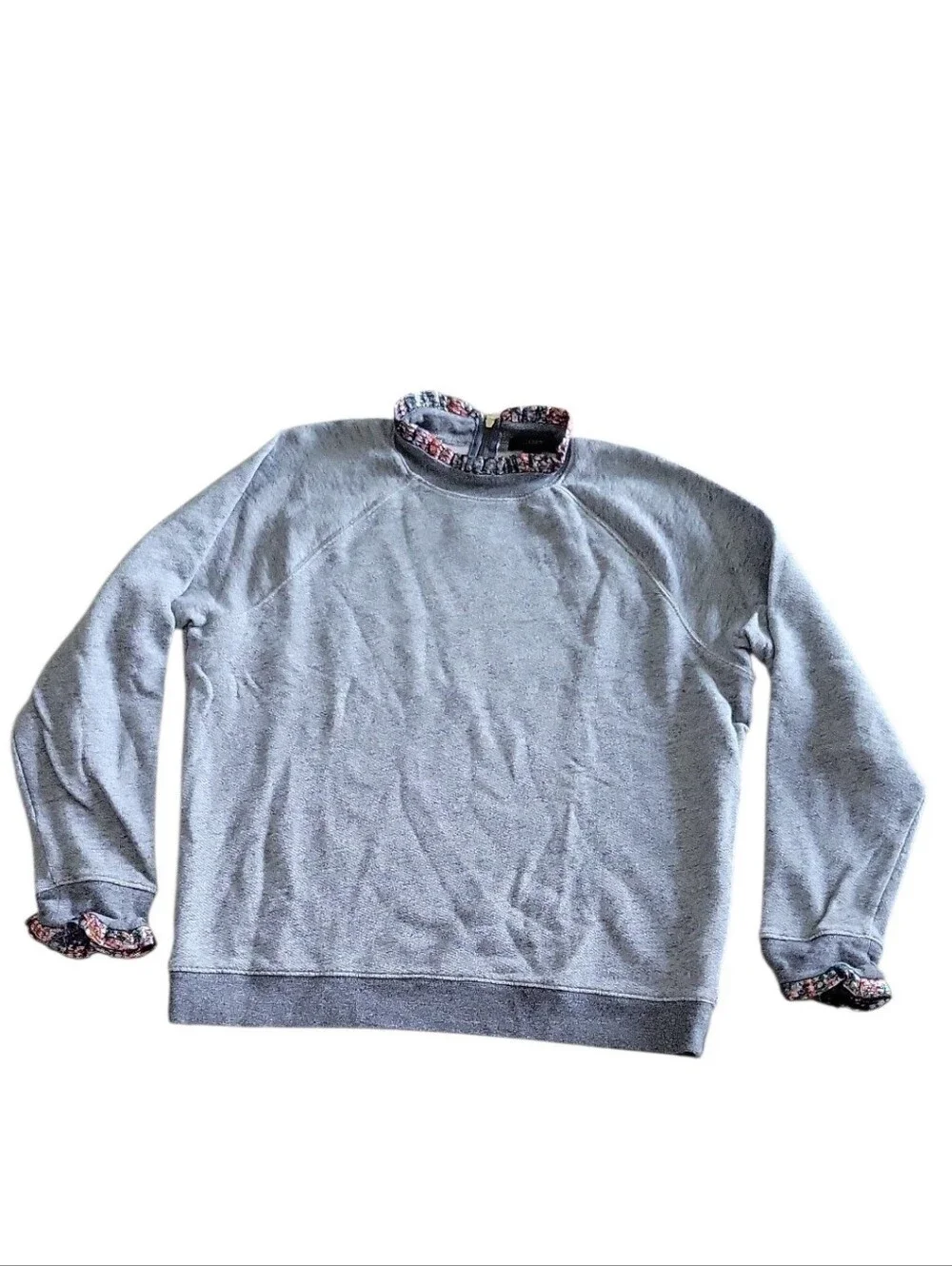 J. Crew Gray Floral Metallic Trim Ruffleneck Sweatshirt Size L